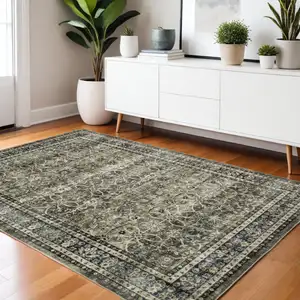 Photo of Charcoal And Blue Oriental Distressed Area Rug