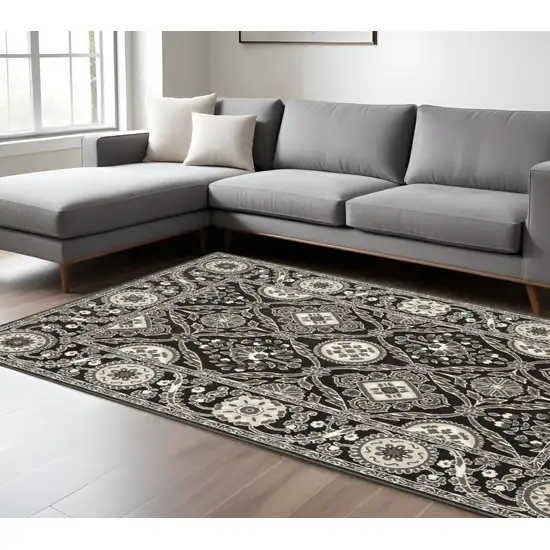 Charcoal And Gray Oriental Area Rug Photo 1