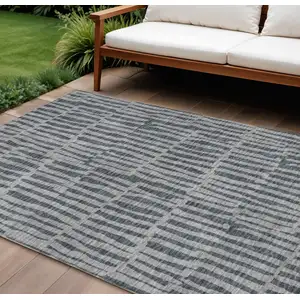 Photo of Charcoal And Gray Striped Washable Indoor Outdoor Area Rug