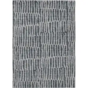 Photo of Charcoal And Gray Striped Washable Indoor Outdoor Area Rug