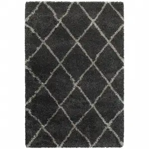 Photo of Charcoal And Grey Geometric Shag Power Loom Stain Resistant Area Rug