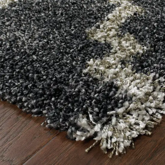 Charcoal And Grey Geometric Shag Power Loom Stain Resistant Area Rug Photo 3