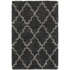 Photo of Charcoal And Grey Geometric Shag Power Loom Stain Resistant Area Rug