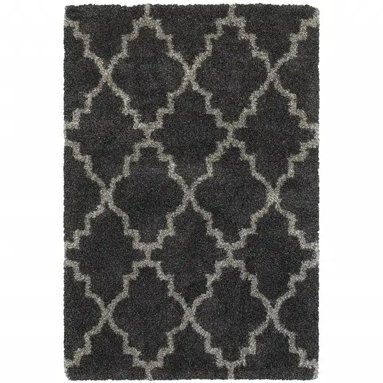 Charcoal And Grey Geometric Shag Power Loom Stain Resistant Area Rug Photo 1