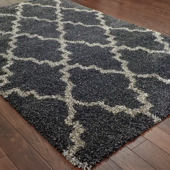 Charcoal And Grey Geometric Shag Power Loom Stain Resistant Area Rug Photo 4