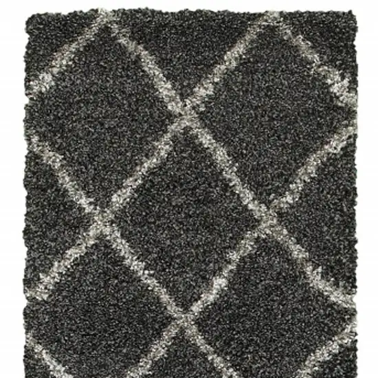 Charcoal And Grey Geometric Shag Power Loom Stain Resistant Runner Rug Photo 4