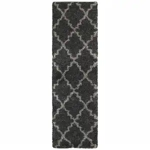 Photo of Charcoal And Grey Geometric Shag Power Loom Stain Resistant Runner Rug