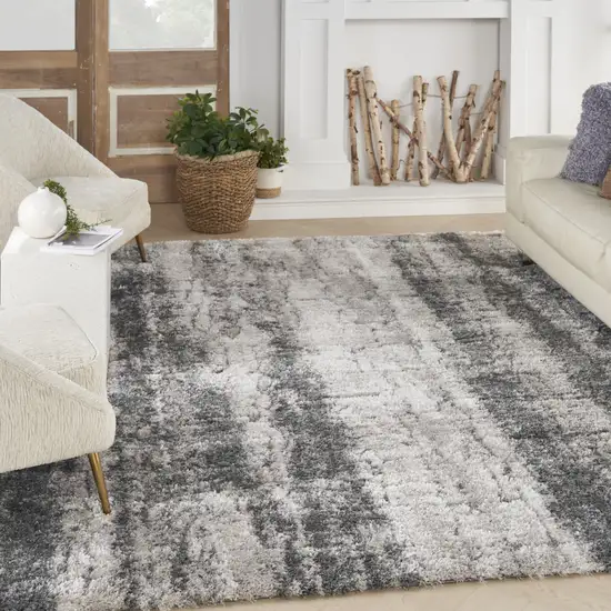 Charcoal And Ivory Abstract Shag Distressed Area Rug Photo 7