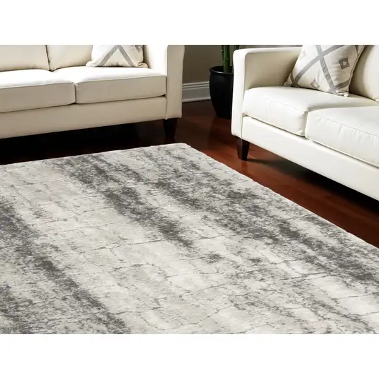 Charcoal And Ivory Abstract Shag Distressed Area Rug Photo 1