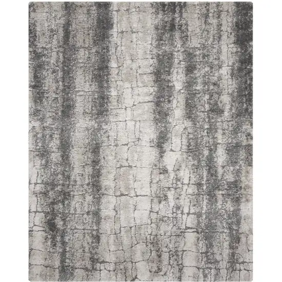 Charcoal And Ivory Abstract Shag Distressed Area Rug Photo 2