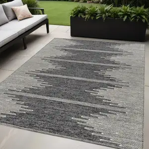 Photo of Charcoal And Ivory Abstract Washable Indoor Outdoor Area Rug