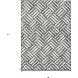 Photo of Charcoal And Ivory Geometric Washable Indoor Outdoor Area Rug