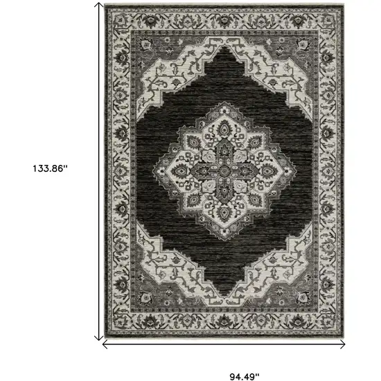 Charcoal And Ivory Medallion Area Rug With Fringe Photo 3