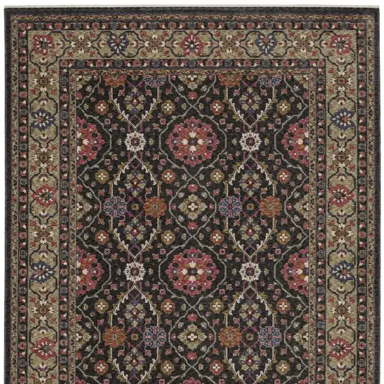 Charcoal And Pink Oriental Area Rug With Fringe Photo 8