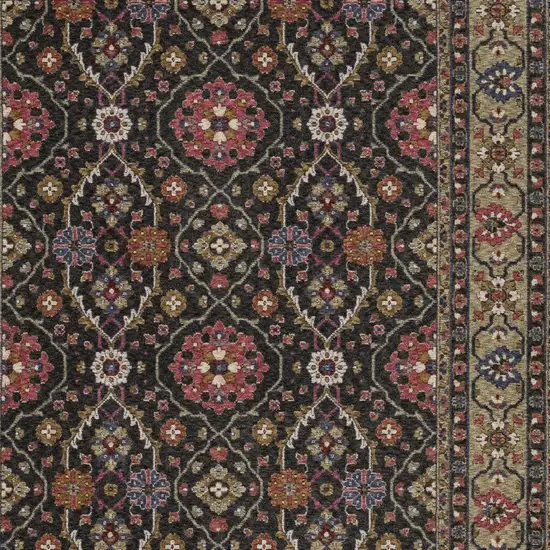 Charcoal And Pink Oriental Area Rug With Fringe Photo 7