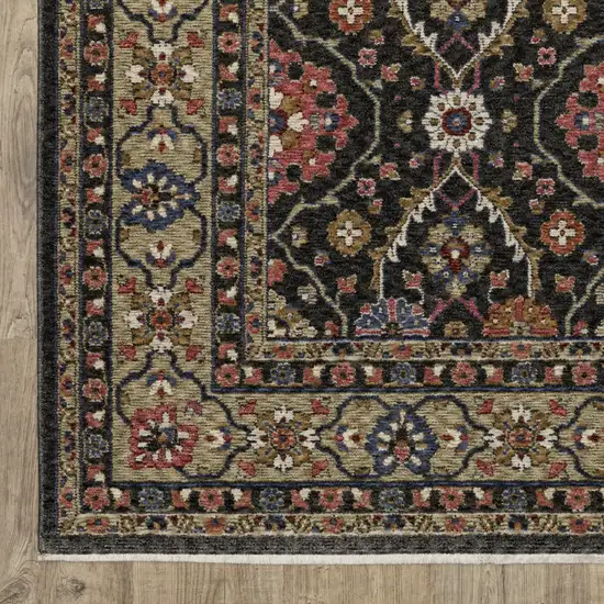 Charcoal And Pink Oriental Area Rug With Fringe Photo 4