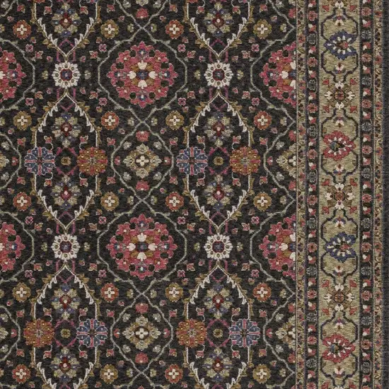 Charcoal And Pink Oriental Area Rug With Fringe Photo 7