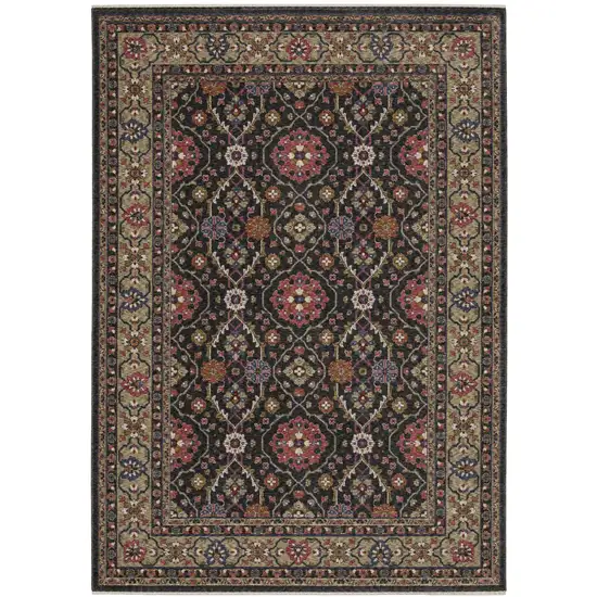 Charcoal And Pink Oriental Area Rug With Fringe Photo 2