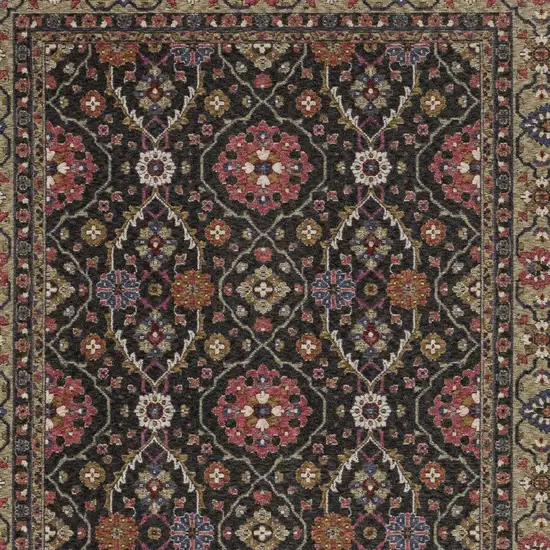 Charcoal And Pink Oriental Area Rug With Fringe Photo 7