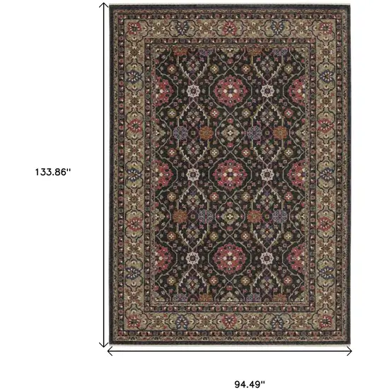 Charcoal And Pink Oriental Area Rug With Fringe Photo 3