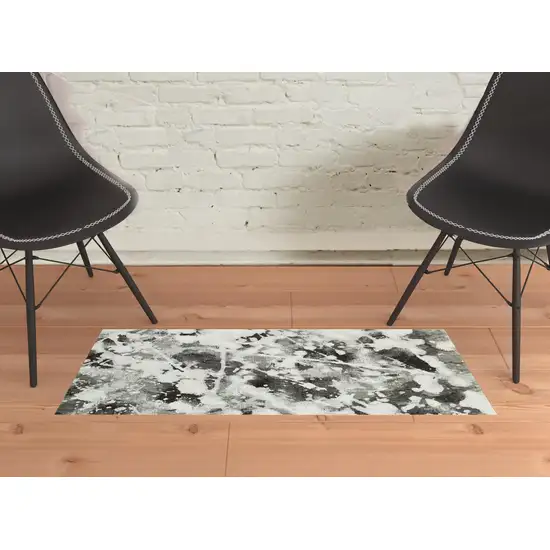 Charcoal And White Abstract Power Loom Stain Resistant Area Rug Photo 2