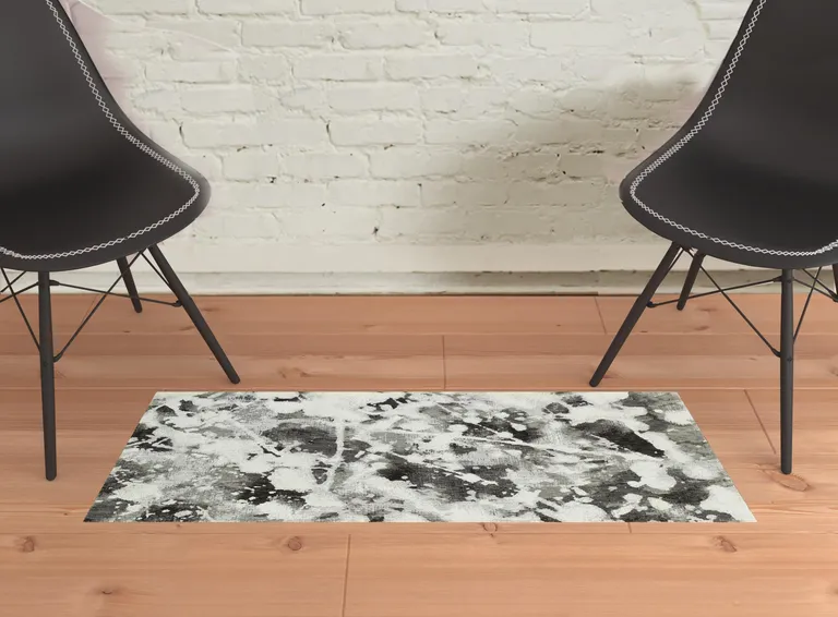 Charcoal And White Abstract Power Loom Stain Resistant Area Rug Photo 2