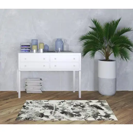 Charcoal And White Abstract Power Loom Stain Resistant Area Rug Photo 2