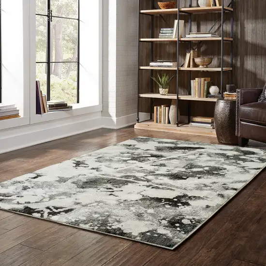 Charcoal And White Abstract Power Loom Stain Resistant Area Rug Photo 9