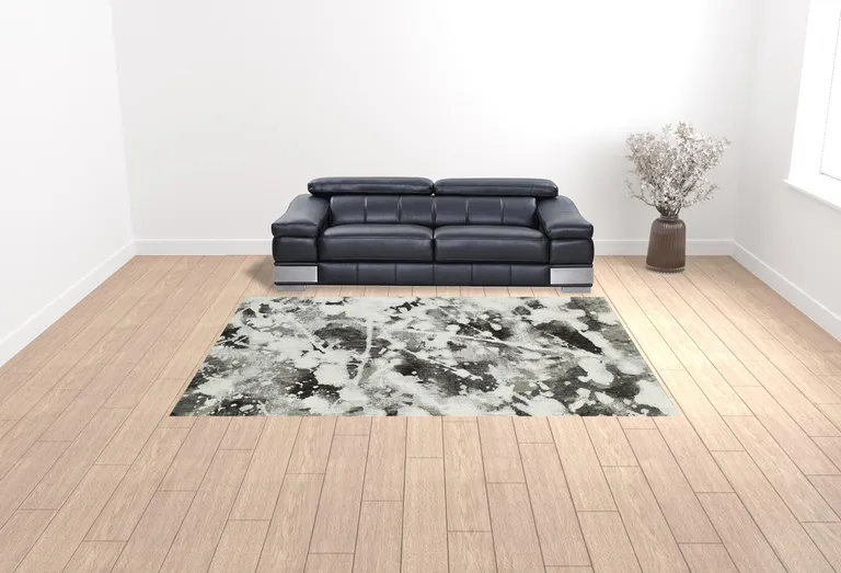 Charcoal And White Abstract Power Loom Stain Resistant Area Rug Photo 2