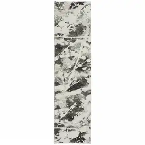 Photo of Charcoal And White Abstract Power Loom Stain Resistant Runner Rug