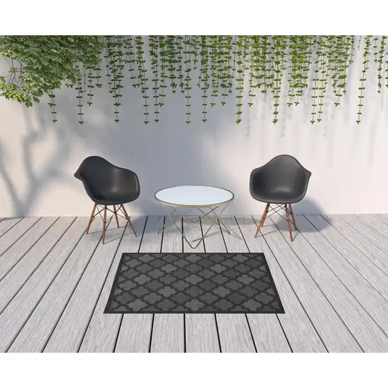 Charcoal Black Ikat Indoor Outdoor Area Rug Photo 2