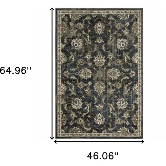 Charcoal Blue Gold Rust And Beige Oriental Power Loom Stain Resistant Area Rug Photo 10