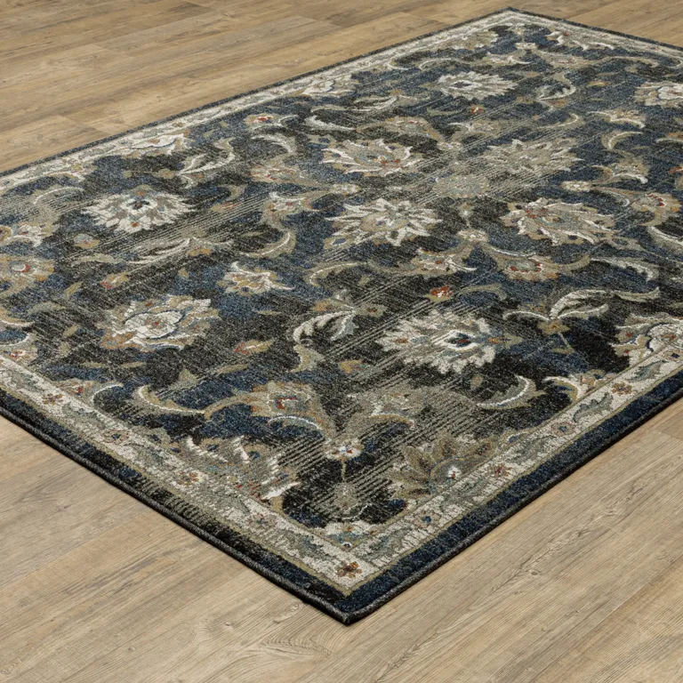 Charcoal Blue Gold Rust And Beige Oriental Power Loom Stain Resistant Area Rug Photo 4