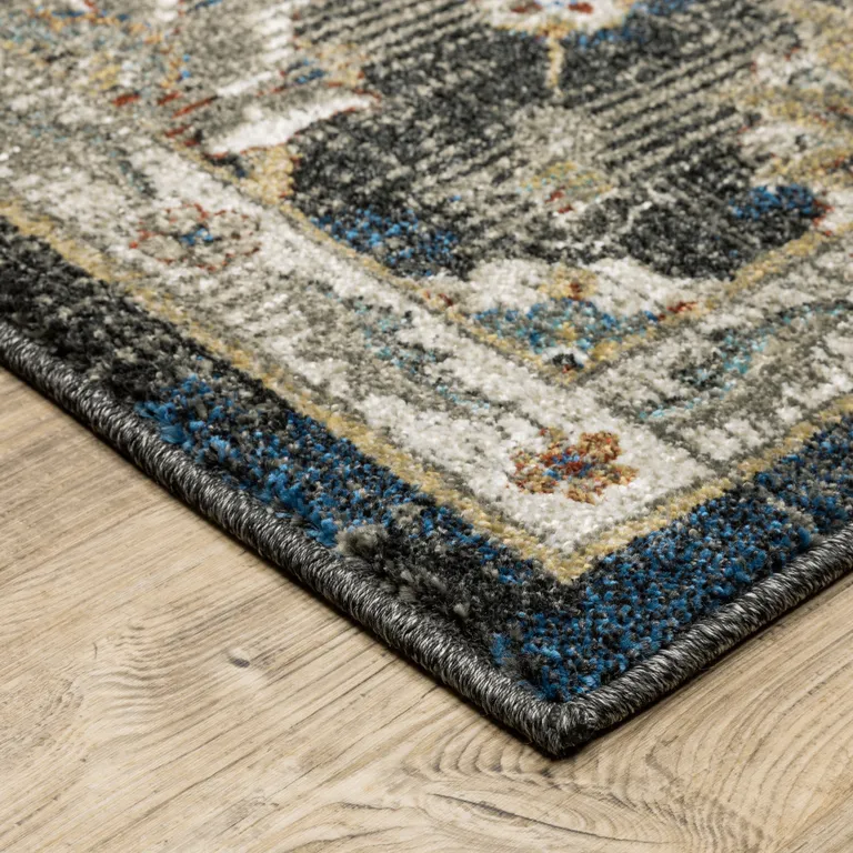 Charcoal Blue Gold Rust And Beige Oriental Power Loom Stain Resistant Area Rug Photo 3