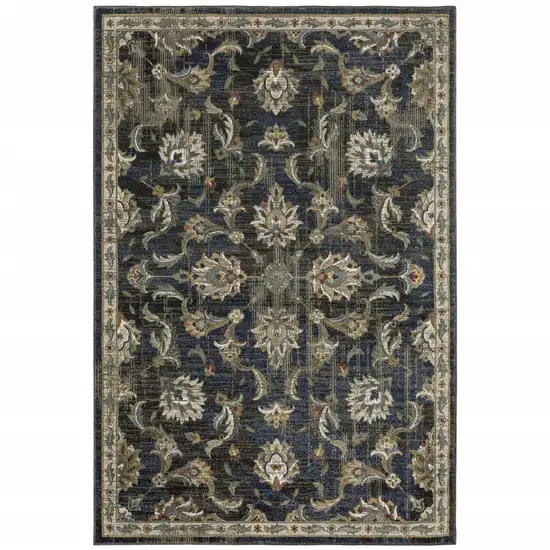 Charcoal Blue Gold Rust And Beige Oriental Power Loom Stain Resistant Area Rug Photo 1