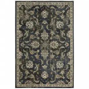 Photo of Charcoal Blue Gold Rust And Beige Oriental Power Loom Stain Resistant Area Rug