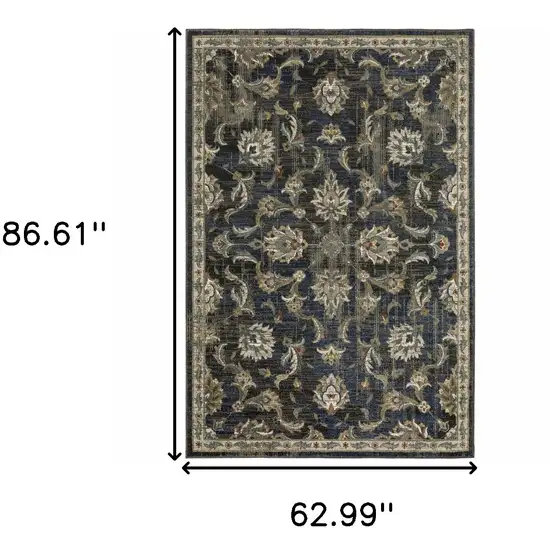 Charcoal Blue Gold Rust And Beige Oriental Power Loom Stain Resistant Area Rug Photo 10