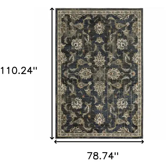 Charcoal Blue Gold Rust And Beige Oriental Power Loom Stain Resistant Area Rug Photo 10