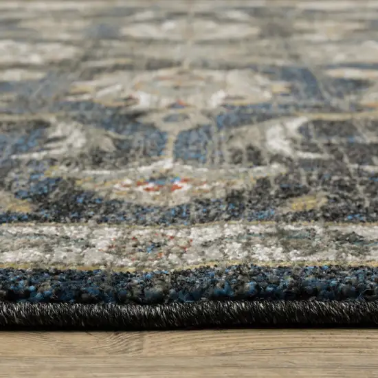 Charcoal Blue Gold Rust And Beige Oriental Power Loom Stain Resistant Area Rug Photo 9