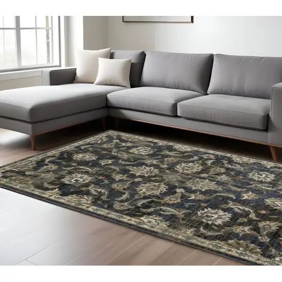 8' X 10' Charcoal Blue Gold Rust And Beige Oriental Power Loom Stain Resistant Area Rug Photo 1