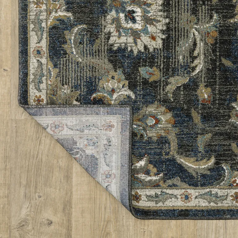 Charcoal Blue Gold Rust And Beige Oriental Power Loom Stain Resistant Runner Rug Photo 5