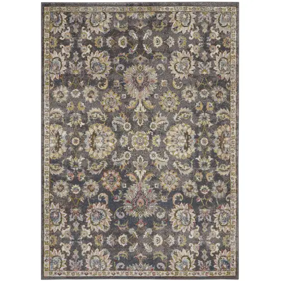 Charcoal Brown and Yellow Floral Distressed Area Rug Photo 2