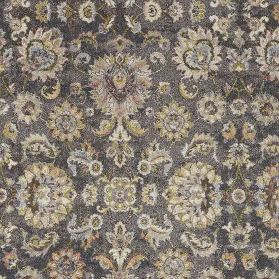 Charcoal Brown and Yellow Floral Distressed Area Rug Photo 9