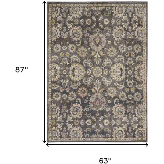 Charcoal Brown and Yellow Floral Distressed Area Rug Photo 3