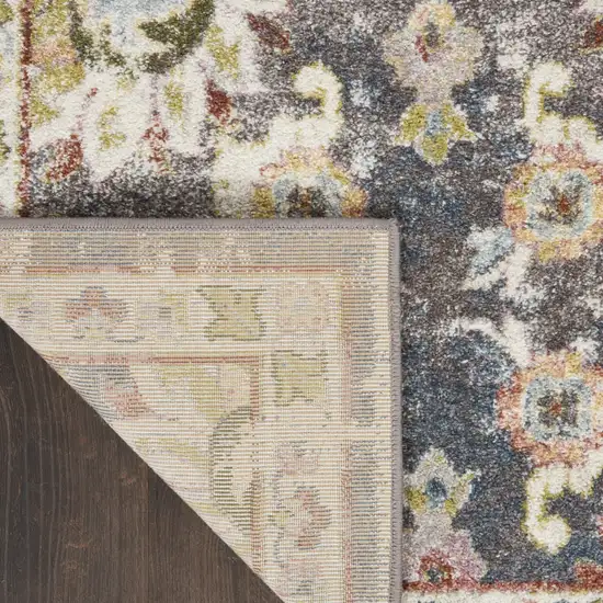 Charcoal Brown and Yellow Floral Distressed Area Rug Photo 6