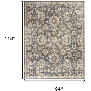 Photo of Charcoal Brown and Yellow Floral Distressed Area Rug