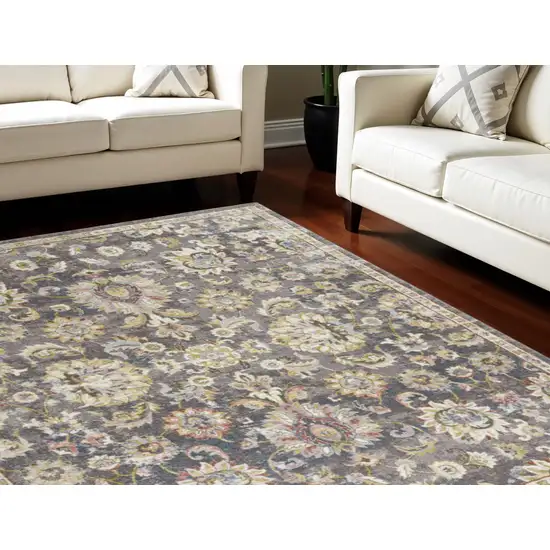 Charcoal Brown and Yellow Floral Distressed Area Rug Photo 1