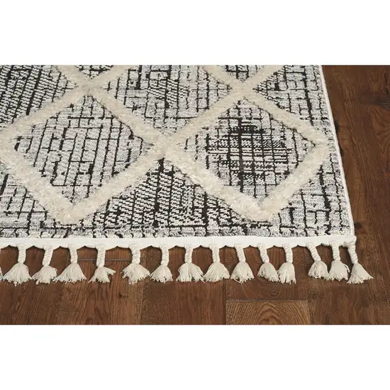 Charcoal Diamonds Area Rug with Fringe Photo 2