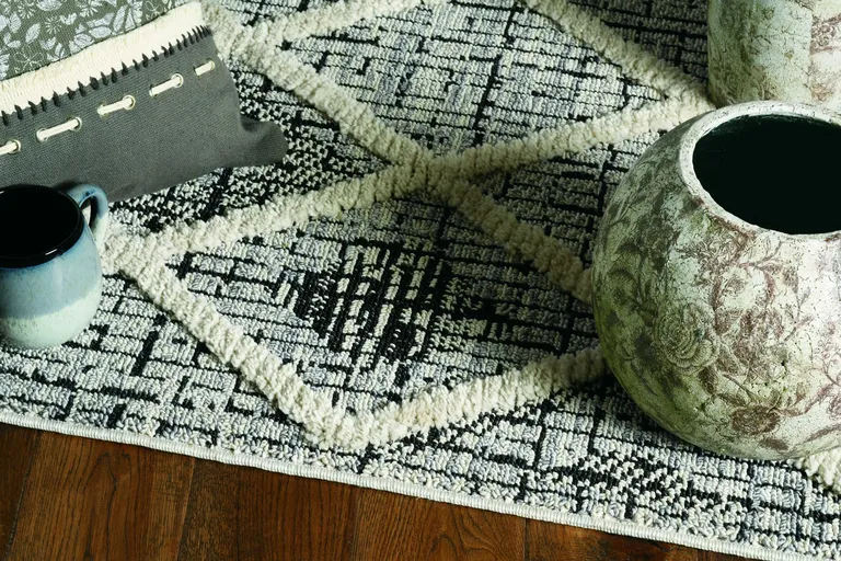 Charcoal Diamonds Area Rug with Fringe Photo 4