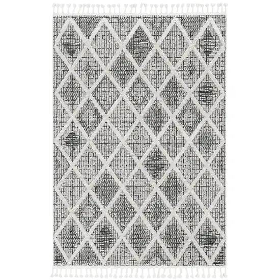 Charcoal Diamonds Area Rug with Fringe Photo 3